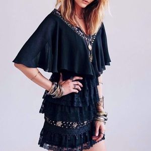 NWT FP Black Tiered Lace Caplet Dress Size 8